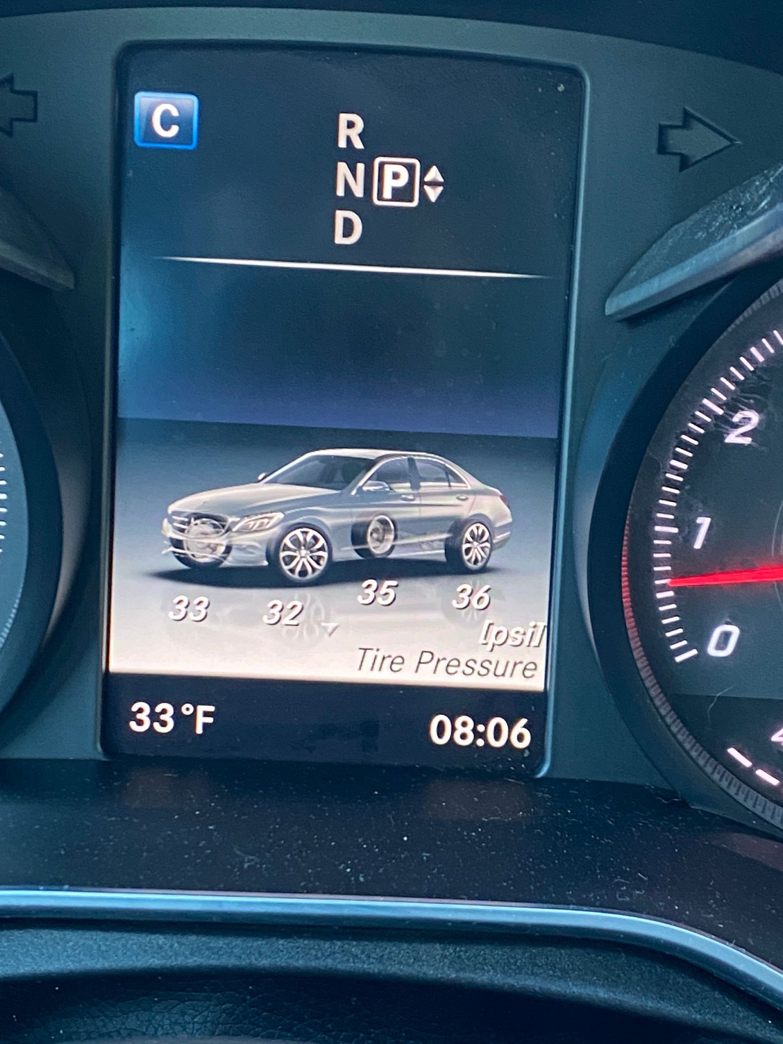 I have 19 inch wheels on this car and here�s the read out. I started the car only drove for about 2 miles. It�s 33� here