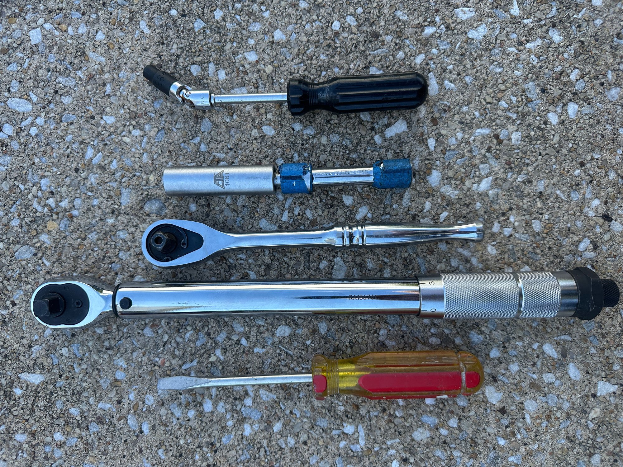 All of the tools used for coils and plugs. I purposely used the most minimum amount of Tools so I could share that it could be done with just these items. I did not need anything else though if you want to measure torque on the coil bolts, you need that adapter or proper torque wrench size/scale, which I have as well.  In order to do the map sensor, I added another etorx as well as a torx bit into the pile