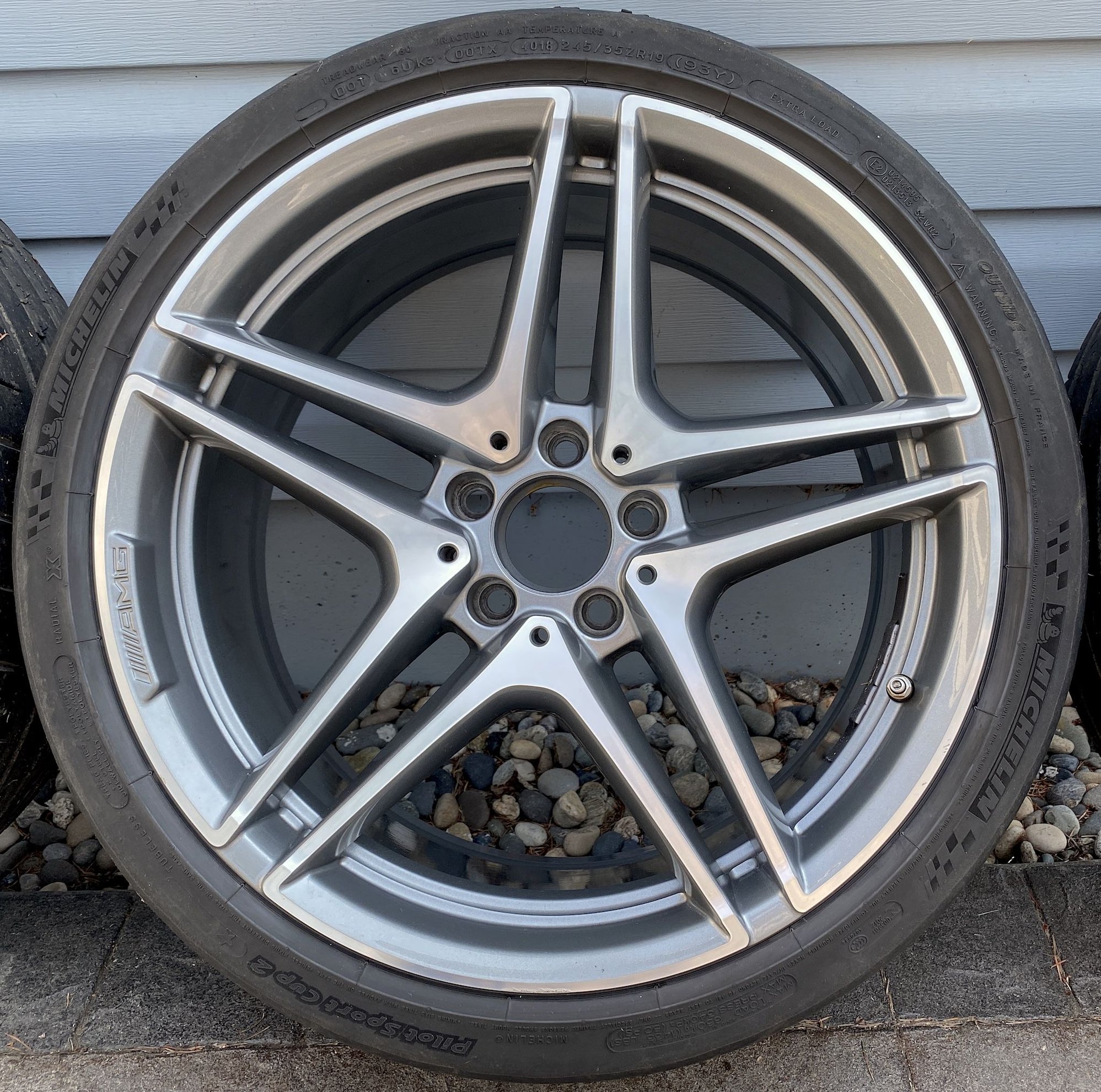 Wheels and Tires/Axles - AMG C63 S 19" AMG/OEM 5-Spoke Wheels + Cup 2 Tires - Used - 2016 to 2021 Mercedes-Benz C63 AMG S - Vancouver, BC V4M1L8, Canada