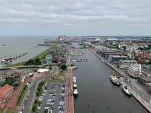 Bremerhaven, where the cars are shipped from. The RORO vessels are in the distance. Dropped mine off directly at the port. 