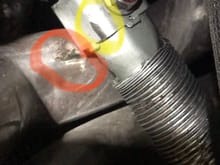 Red areas of header to be clearanced. Yellow of the shaft that was rubbing. 