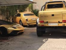 Of all the supercars roaming the streets in Saudi, this combo hits right at home. Awesome trio of this Matte Gold Mercedes-Benz G63 AMG 6x6, Rolls Royce Phantom Coupe, and Lamborghini Aventador LP 750-4 SV Roadster. 3 cars by 1 owner...amazing, isn't it?