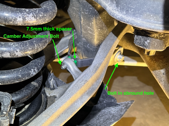 Rear suspension before camber adjustment.