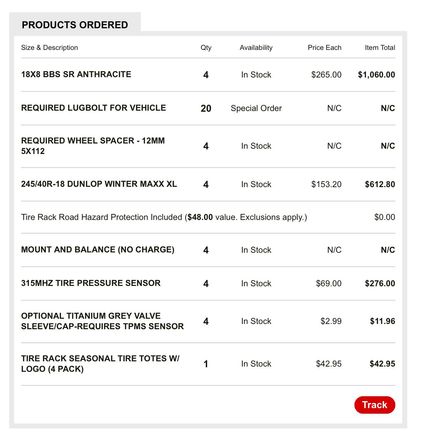 Original Tire Rack receipt