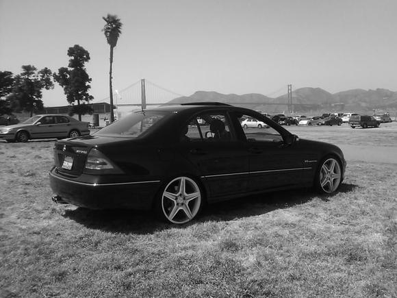 Crissy Field at the Presidio in San Francisco, May 2009

Wheels are 19 x 8.5 / 9.5, Offsets at 30F and 35R.  Tires are sized 235/35 and 265/30.

Set up required cutting of some sheet metal brackets and trim inside of the rear wheel well in order to accomodate the &quot;Plus 2&quot; setup.