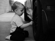 My grandson, making sure the tires are good to go.