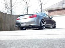 G37S Graphite Shadow on Stance SC-5ive rims.  Rear shot.
