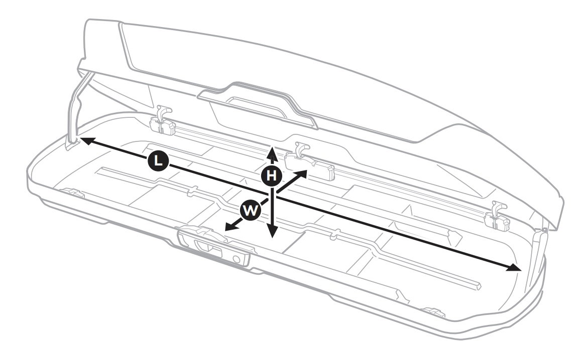 F55/F56 Interior dimensions of the Mini Roof box 82732223388 North American Motoring
