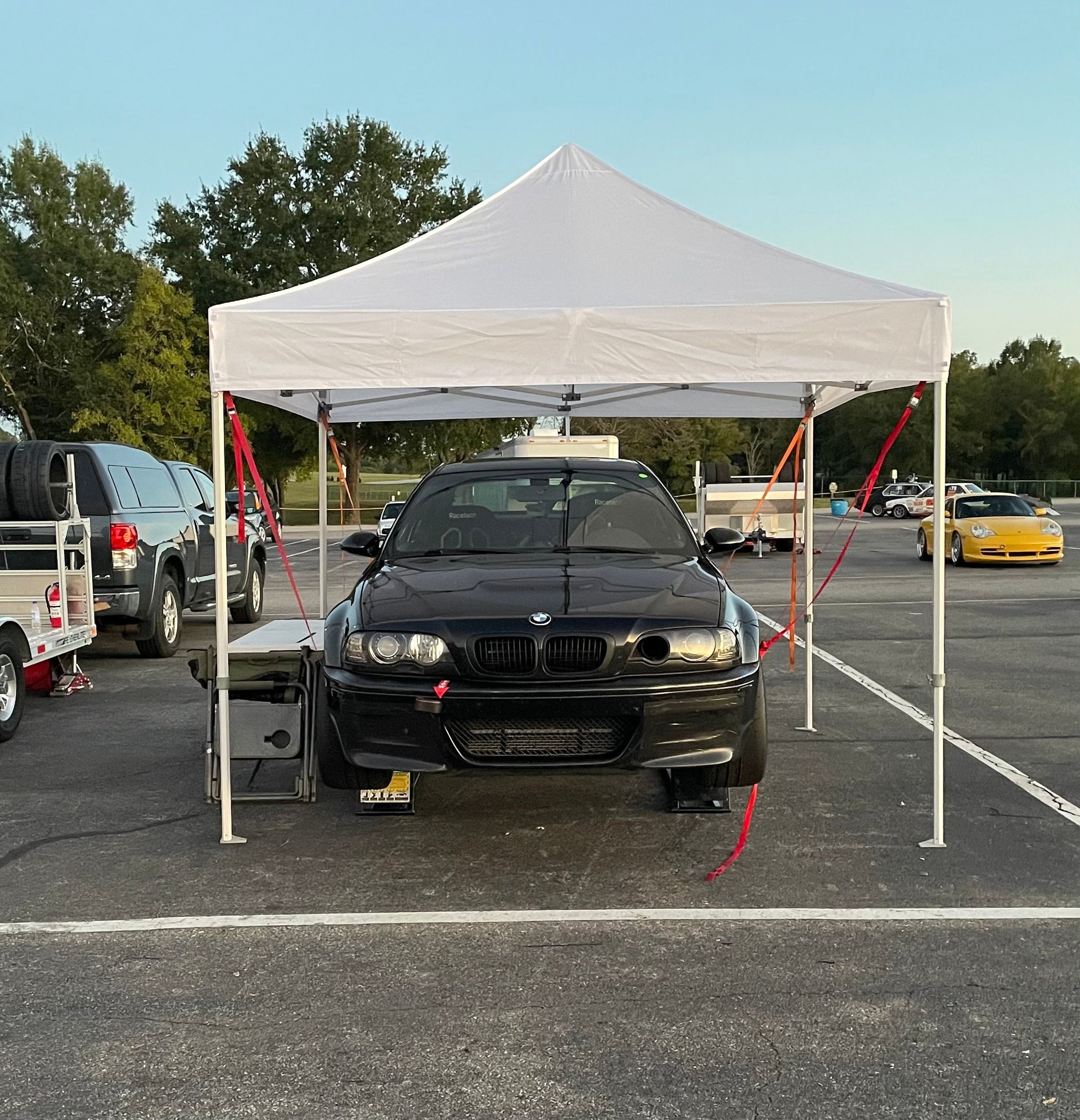 How to keep from flat spotting tires overnight.  Hang it from the pop up sun shade