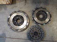Old, fried clutch. Hot spots everywhere on both the flywheel and PP.