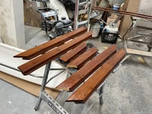 The original teak accents and cabin door are getting refinished 