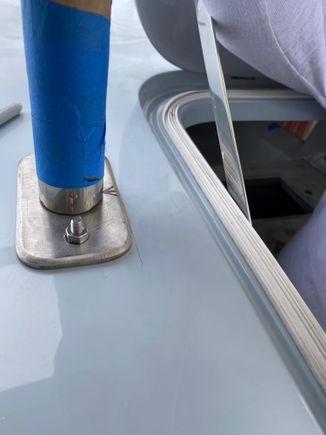 Added a post next to the helm, this was during fitting. It’s already welded and polished as well. There’s another post in the cabin directly underneath that this one bolts on to