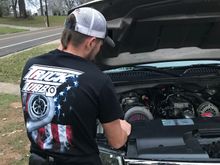 Me sporting my truck turbo shirt in front haha