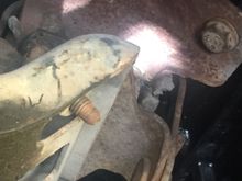 .....bad engine mount...... And engine mounts are next couldnt get a good pic of passenger side but this is the driver side....