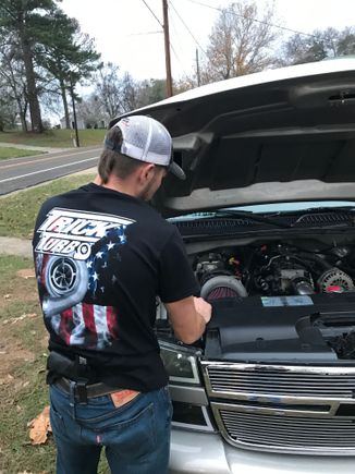 Me sporting my truck turbo shirt in front haha