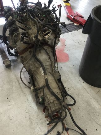 Old engine and trans out and on the floor at 9:41am ...