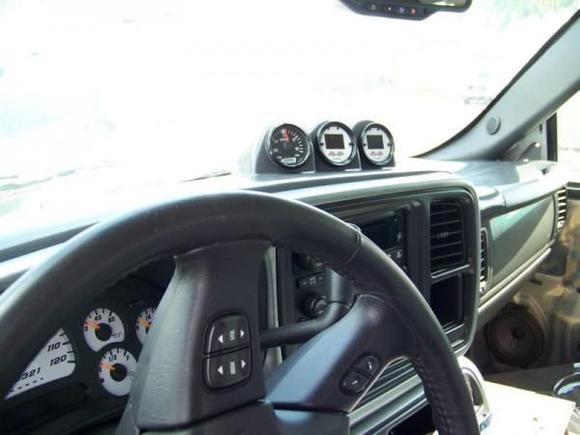 AeroForce Interceptor OBD2 Scan Gauge, Duals Can Moniter 4 Parameters At A Time, BLK Bezel White Face White/Blk Display, And Magna Charger Boost Gauge 31-1400-007 Custom Fit Top Mount Three Gauges Dash Shell With Paint Match Finish.