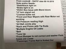Thus list was from our pre purchase inspection. Customer bought it anyway. 