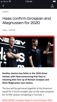 So Haas decision, let’s keep things the way they are.   I’m now completely convinced the team will be sold once the current commitment expires. Probably too expensive to replace them. 