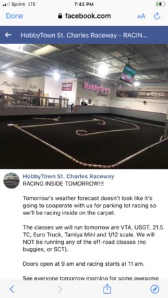 It’s official. Indoor for Saturday. On road cars only. 