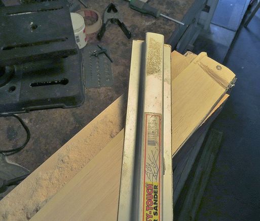 Here I have the 3/4" x 2" block of balsa with basswood screwed to a 2x4",and locked in a vice to hold everything firm. This allows me to use long and controlled strokes with 60-80 grit sanding bar. There's also some scrap veneers or scarap balsa sheets shimmed between the basswood platform and the 2x4" to keep it from budging.  