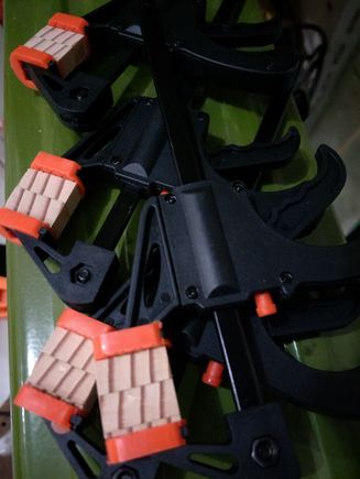 Inserts for the engine mount hard point. Made from imported Birch (or so the seller said). I probably shall use harder wood, but this one is already harder than the ply. I glued them to the ply with some 90mins epoxy.