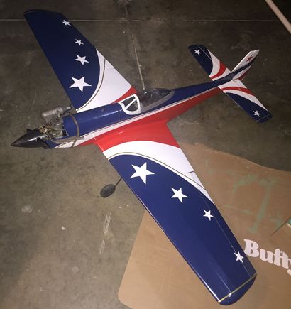 House Of Balsa Electric Mustang converted to glow power. Enya .15 glow engine.