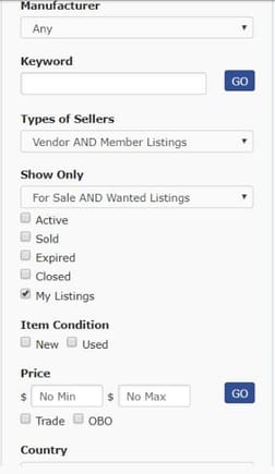 Click on "my listings" in the options bar.