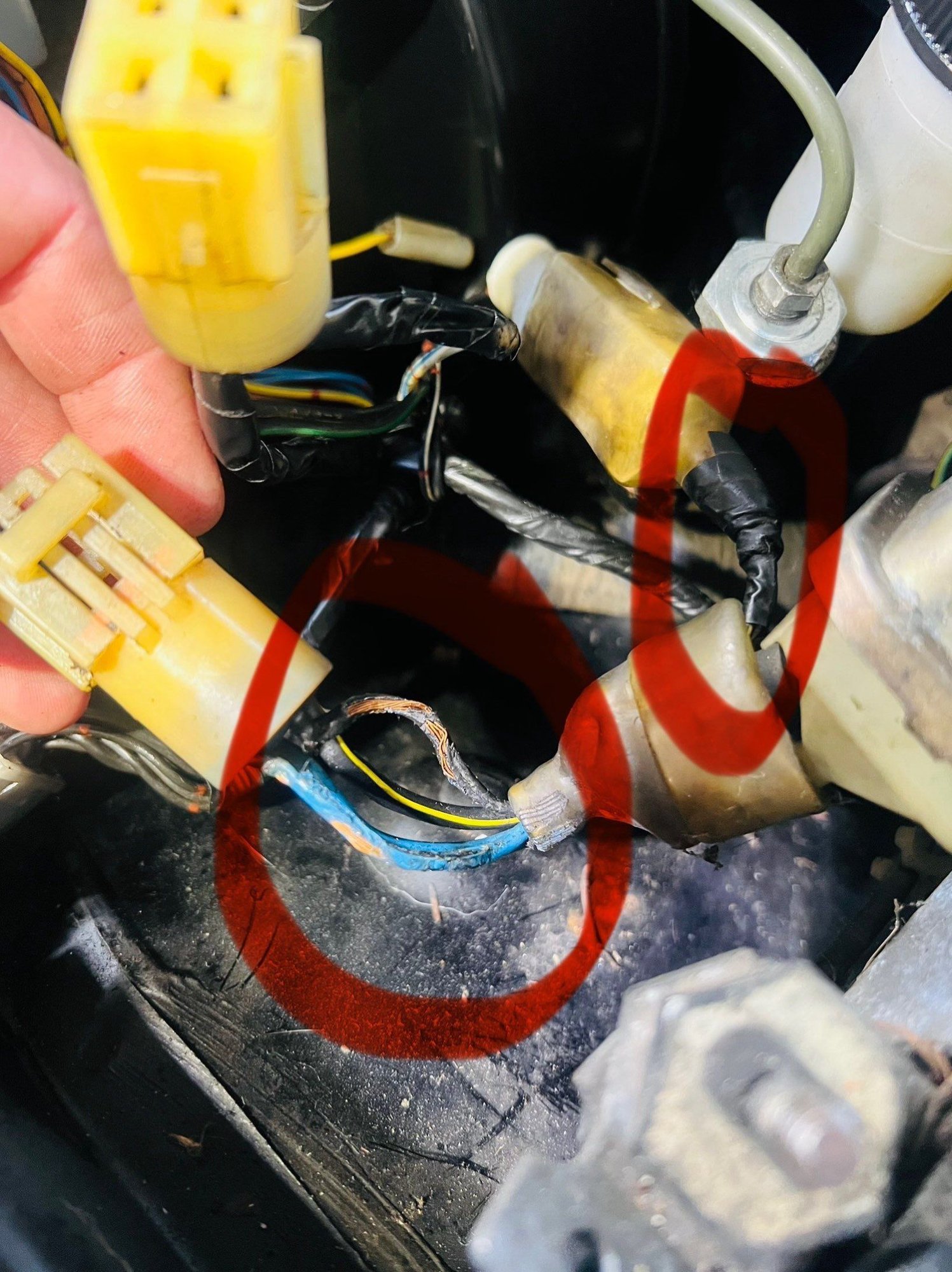 I unwrapped these two wires showing chaffing.