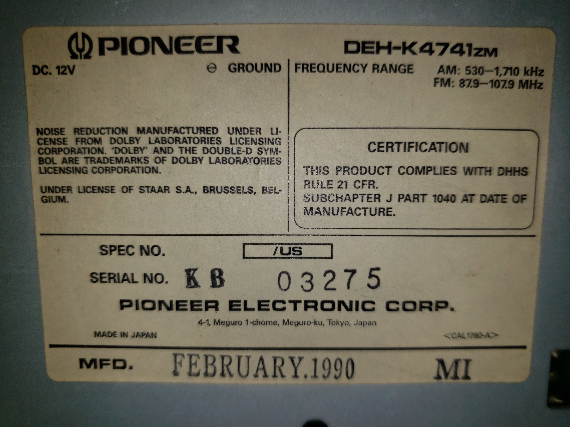 Audio Video/Electronics - OEM deh-k4741zm stereo - New or Used - 1990 Mazda RX-7 - King George, VA 22485, United States