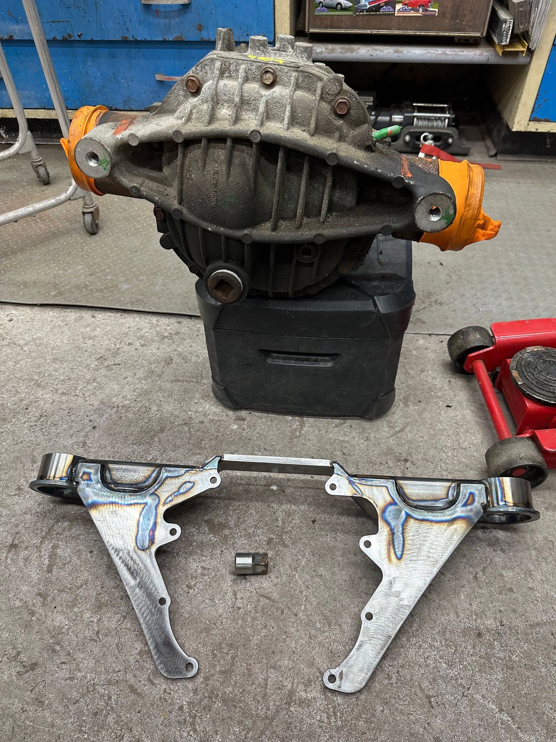 Prior to cutting, both stock ford mounting tabs had to get chopped. Portable bandsaw FTW
