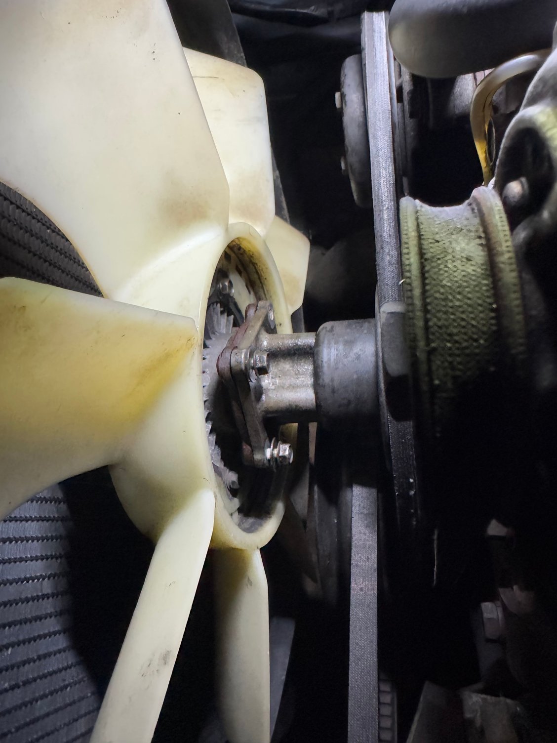 First remove the 4 bolts that extend from the plate attached to the pulley.