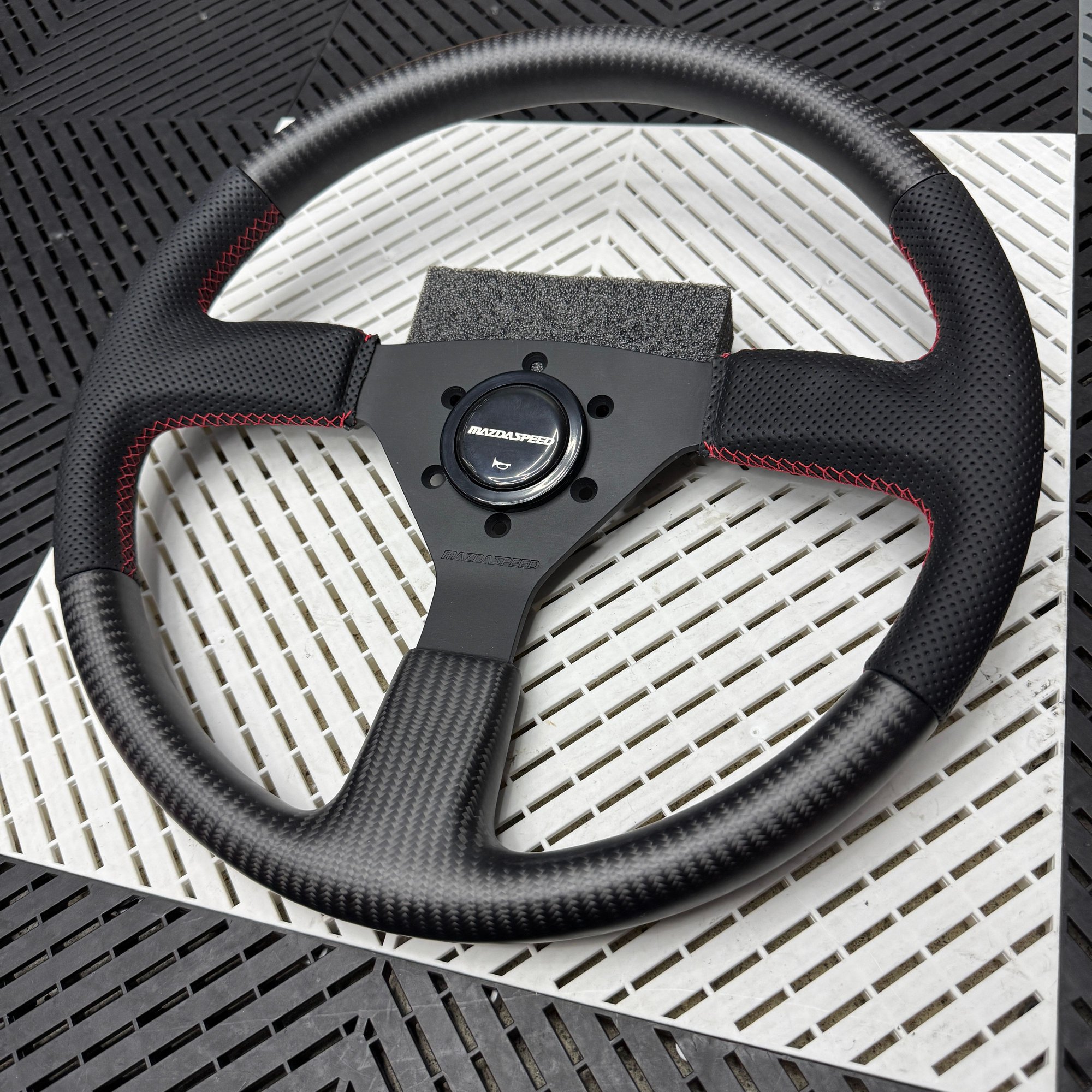 Interior/Upholstery - Fully Restored MAZDASPEED Steering Wheel - Carbon / Red Stitch - Used - 1992 to 2002 Mazda RX-7 - Birmingham, MI 48323, United States