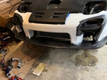 Bumper mocked up. Vent panel to be molded in to give more air due to the FMIC/AC condensor/radiator stack. All will be well ducted and then high flow brushless fans. 