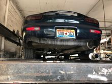 Going on the lift to get the exhaust worked on