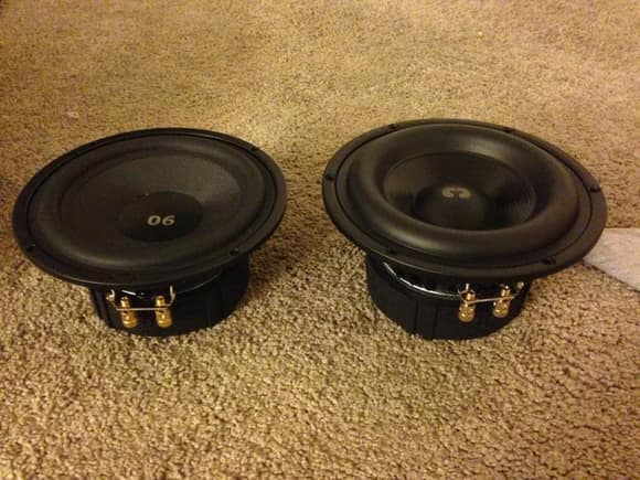 Front 6.7" Woofer on LEFT (it'll be mounted in the door) vs. 6.7" Subwoofer on RIGHT.
