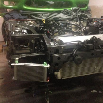 Starting to mock up oil cooler. Probably will change this as I don't like the distance of the lines. May go in front of the rad. Hinson intake is taking up the space on the driver side.