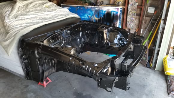 Modifications for the swap are ready on the new car.
Paint is Tamco underhood black with their DTA epoxy primer. 