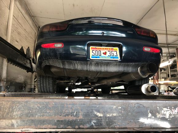 Going on the lift to get the exhaust worked on
