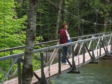 Mama on suspension bridge