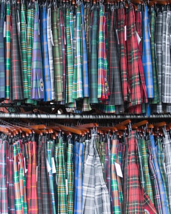Kilts, all kinds of colors and tartans