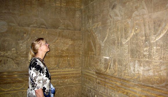 1120 Debbie looking at heiroglyphics.JPG