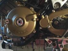 Stator swapped out of the OEM cover into the powdercoated spare, new gasket, all mounted up!