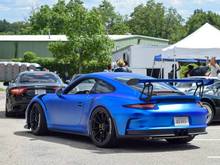 The infamous Matte Blue Porsche 991 GT3 RS leaving a car show somewhere in Massachusetts.