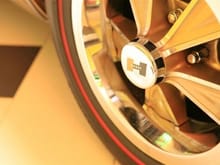 Closeup of original Hurst forged aluminum wheels.