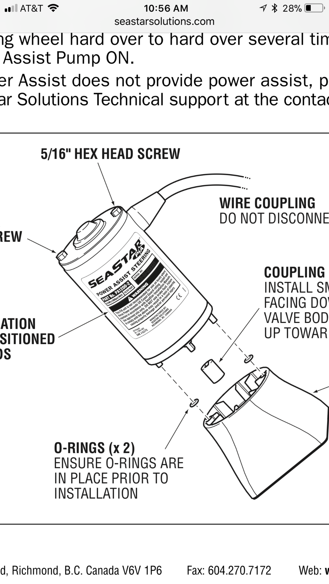 Seastar steering went front easy to hard to turn overnight. UPDATE