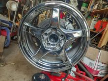 I also picked up some used rims for a good price. They are 17x9.5 ZR1 style. They need a little work to clean up the flaking chrome and curb rash and I plan on painting them black. But for the price I couldn't resist.