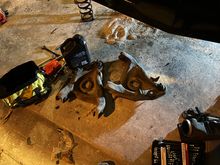 Pain in the rear to get down. My ball joint & bushing press won’t fit between the legs of the control arms, so I’ll need to find a different path…