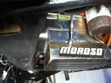 Moroso 7 qt, not the best idea for y pipe routing!