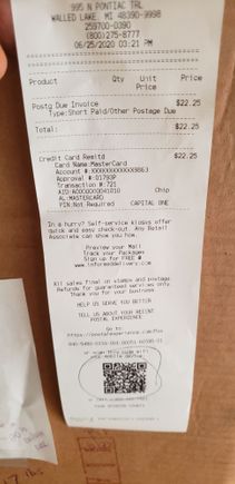Receipt for postage due for dash